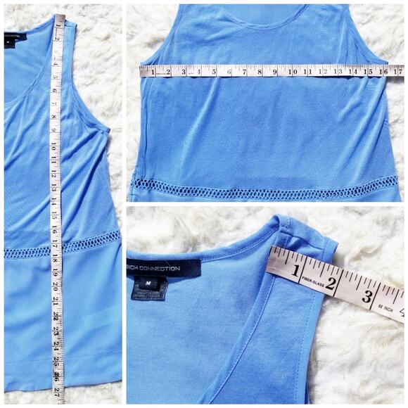 Blue Crochet Accent Tank Top French Connection Size M Sleeveless Top Medium - Picture 6 of 8